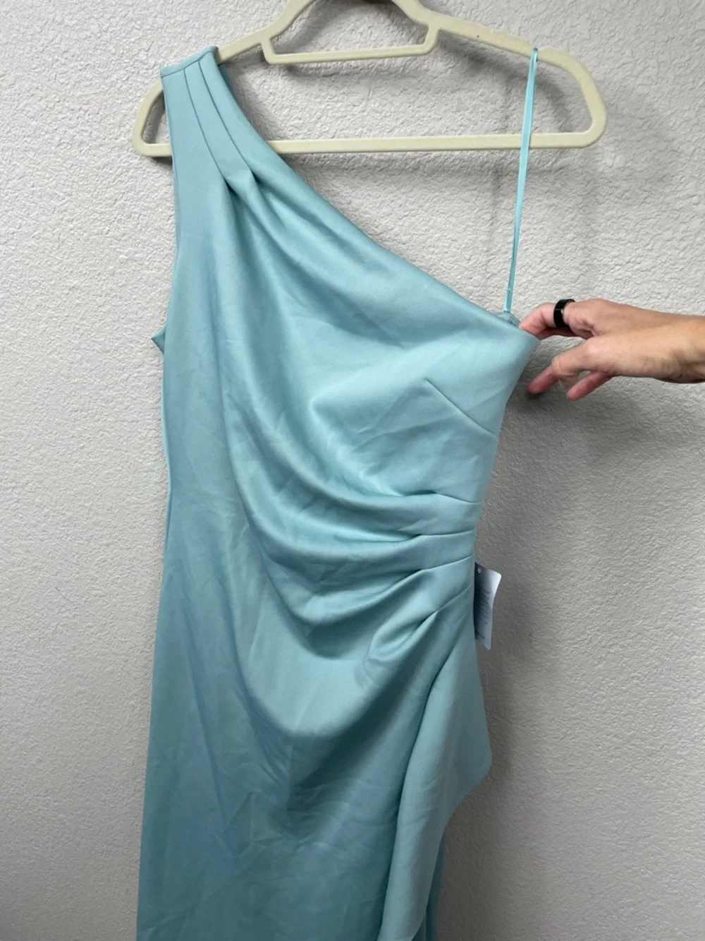 New Xscape Ruffled One Shoulder Scuba Gown Maxi Dress Sage Sz 14
